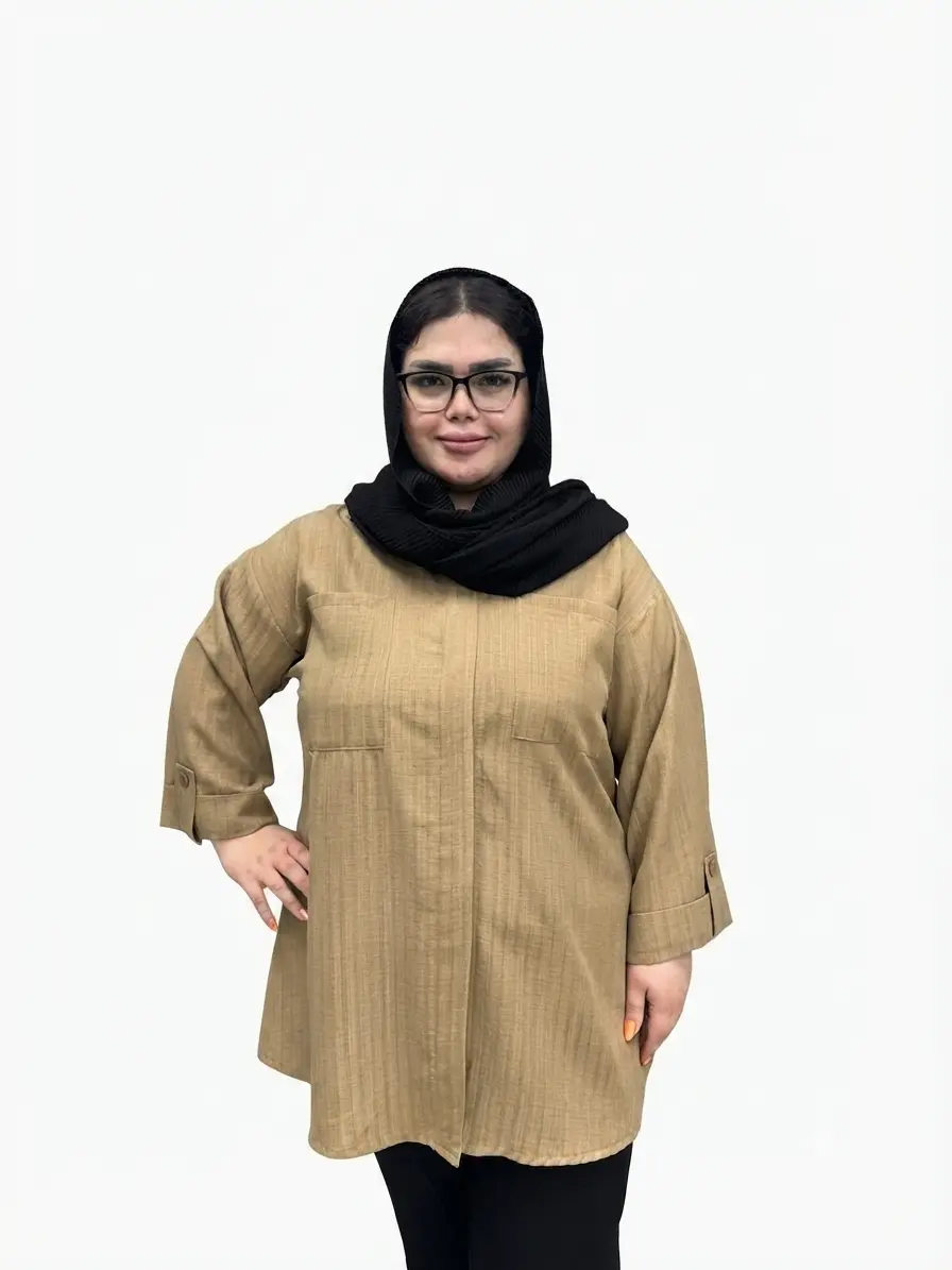 شومیز سایز بزرگ زنانه نخی لینن مدل پشت دکمه (راه راه عمودی)